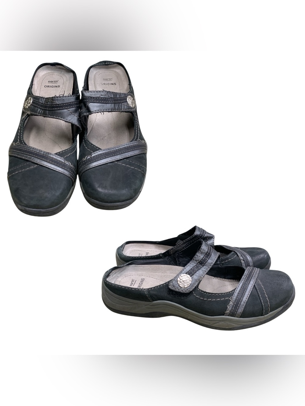 Earth Origins Black Mary Jane Clogs with Gray Trim S8